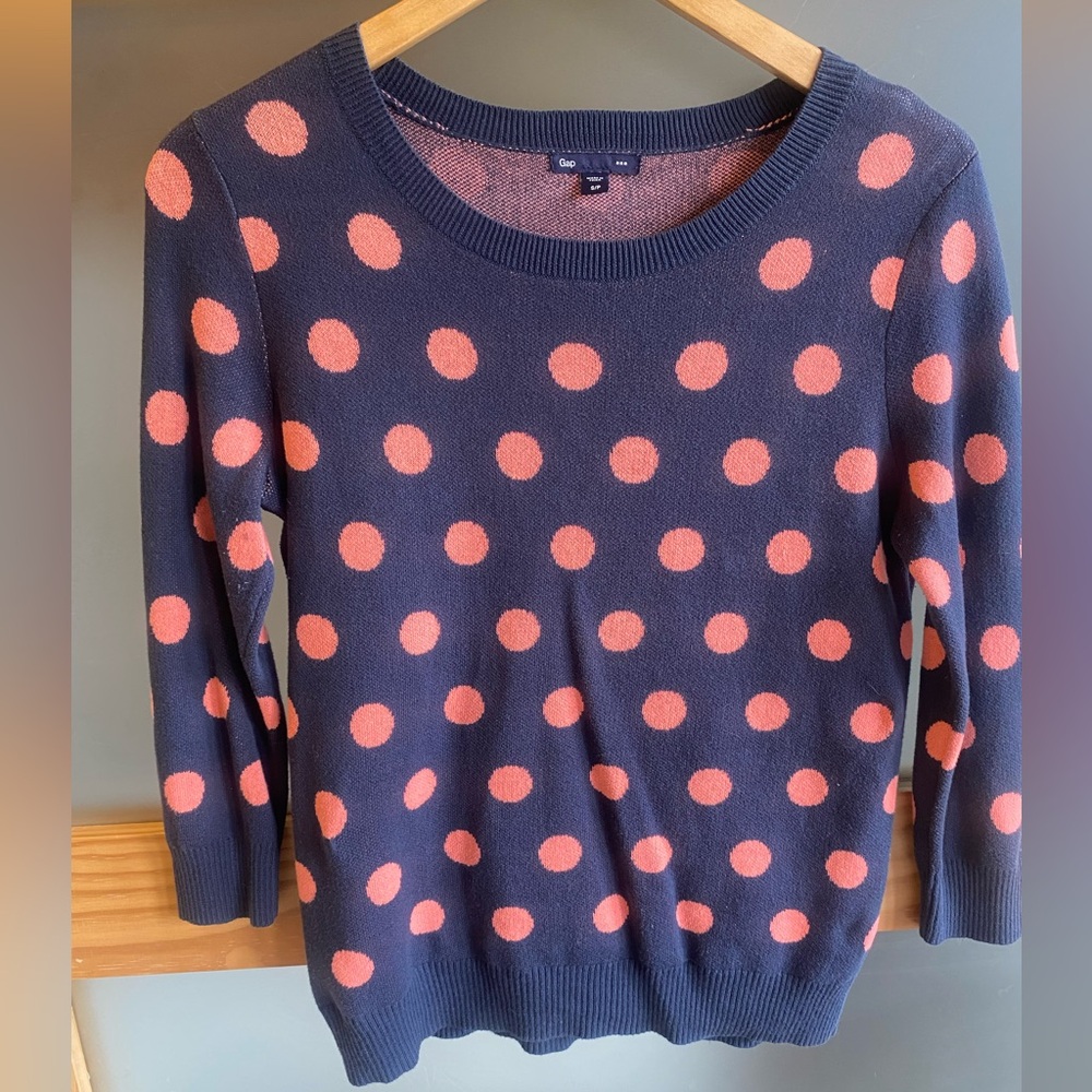 GAP Navy Sweater with Coral Pink Polka Dots size S